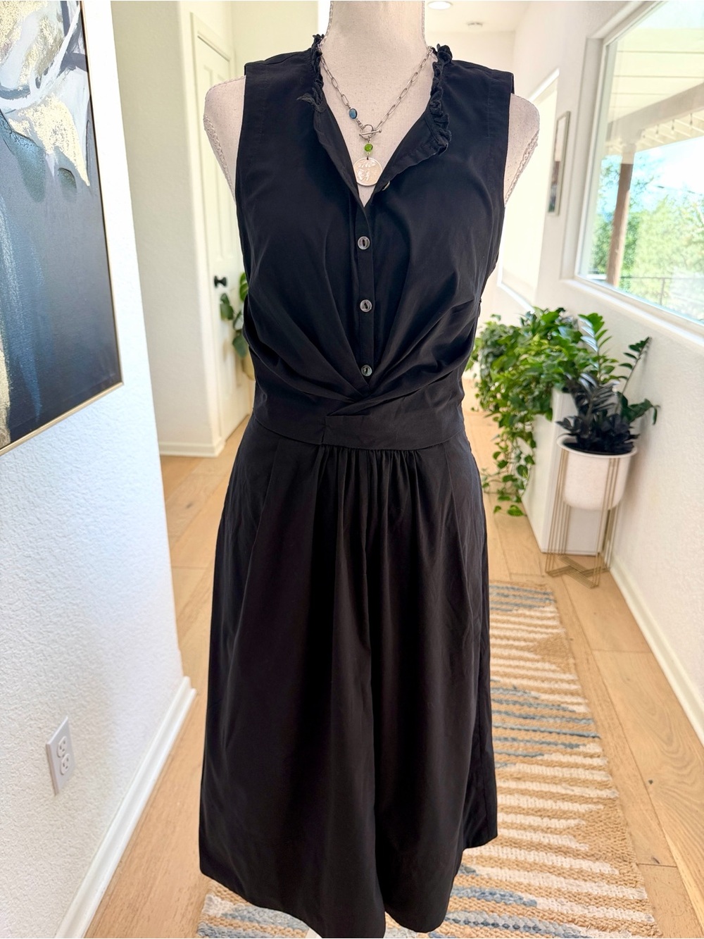 Designer Rebecca Taylor Classy Black Twist-Waist Midi Dress Size 4